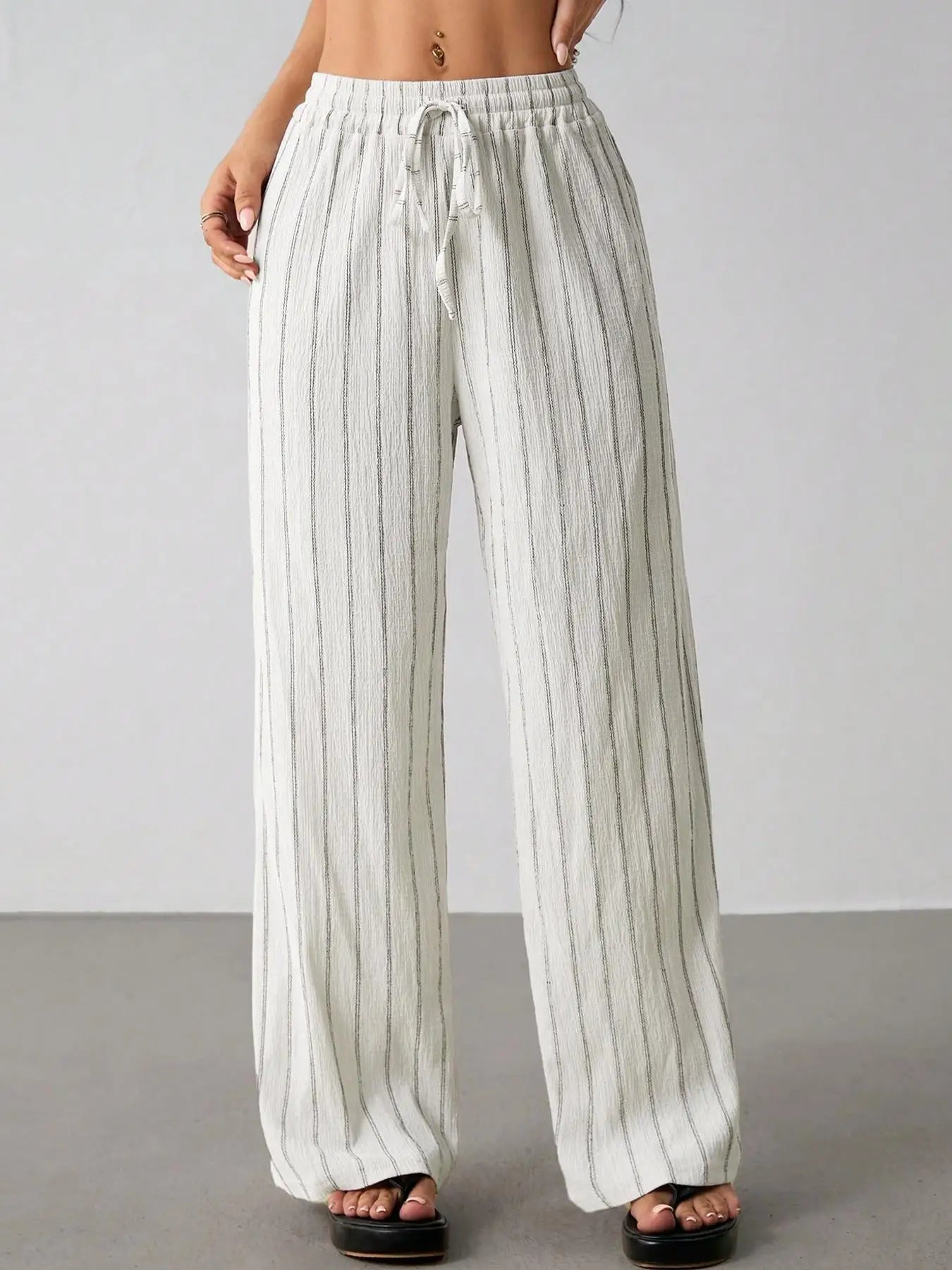 Women's Belted Striped Trousers