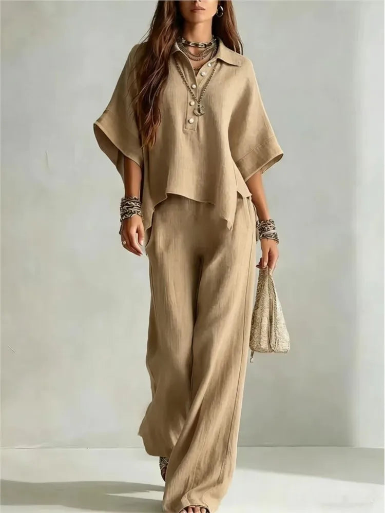 Women's Shirt and Wide Leg Two Piece
