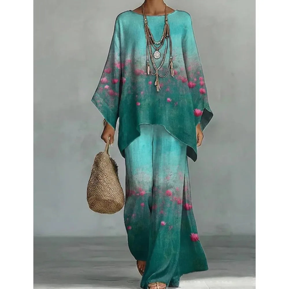Women's Retro Print Two Piece Set