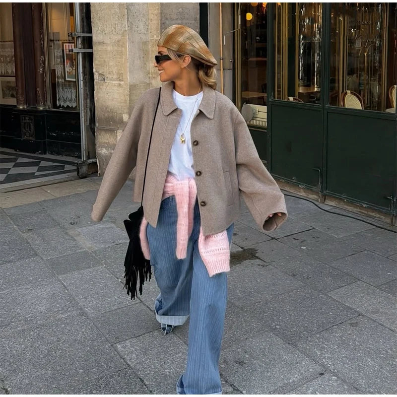 Women's Wool Jacket with Pleats