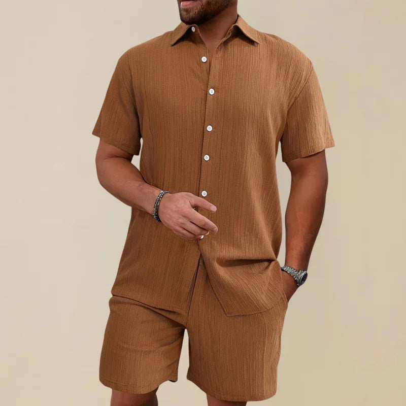 The Cervinia Men's Textured Short Sleeve Shirt and Shorts Co ord Set