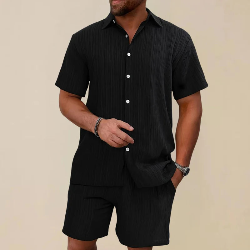 The Cervinia Men's Textured Short Sleeve Shirt and Shorts Co ord Set