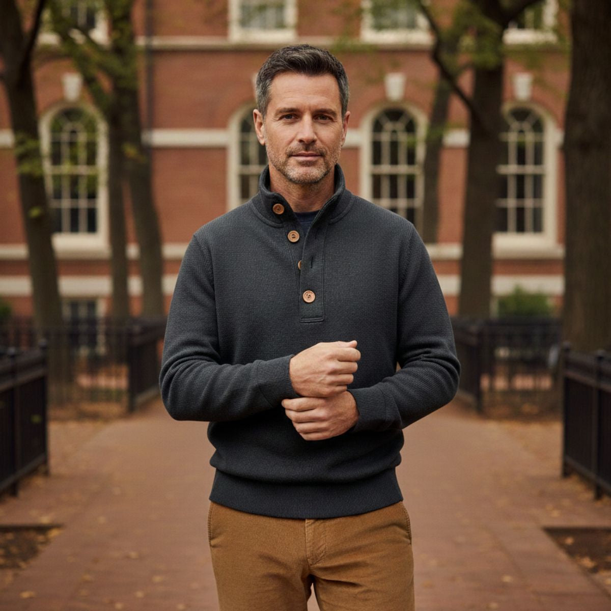 The Waldorf Men’s Gray Luxury Button Neck Knit Jumpers