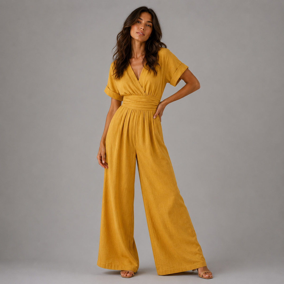 Elegant V Neck Wide Leg Jumpsuit