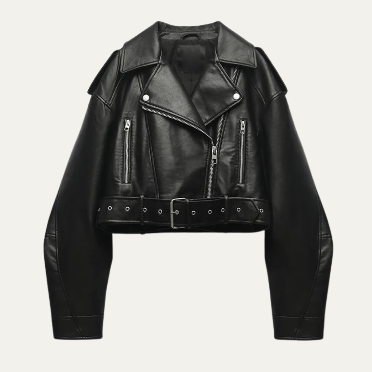 Women's Faux Leather Biker with Belt