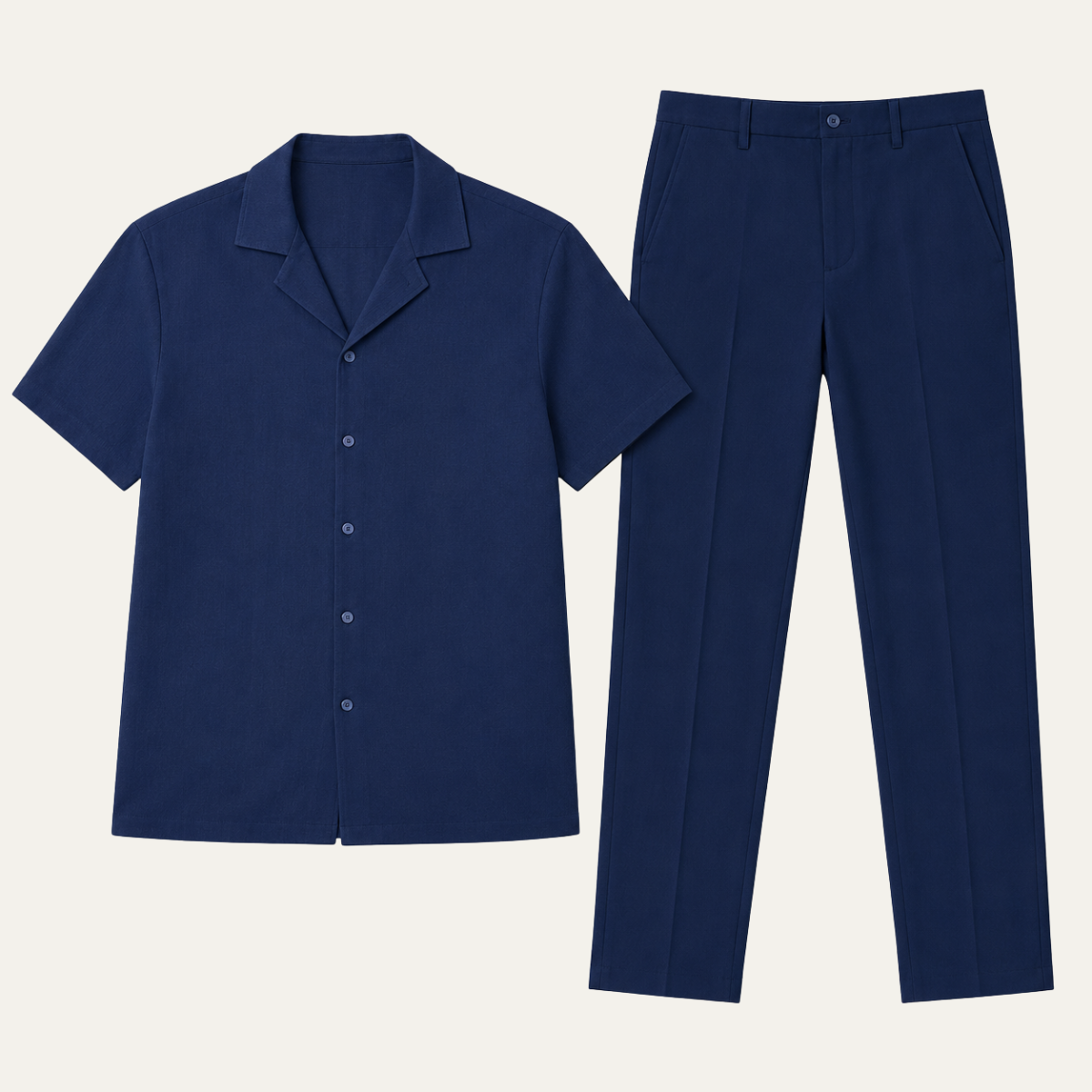 The Wilmington Men's Linen Collar Shirt & Tailored Trousers Set - Navy Blue