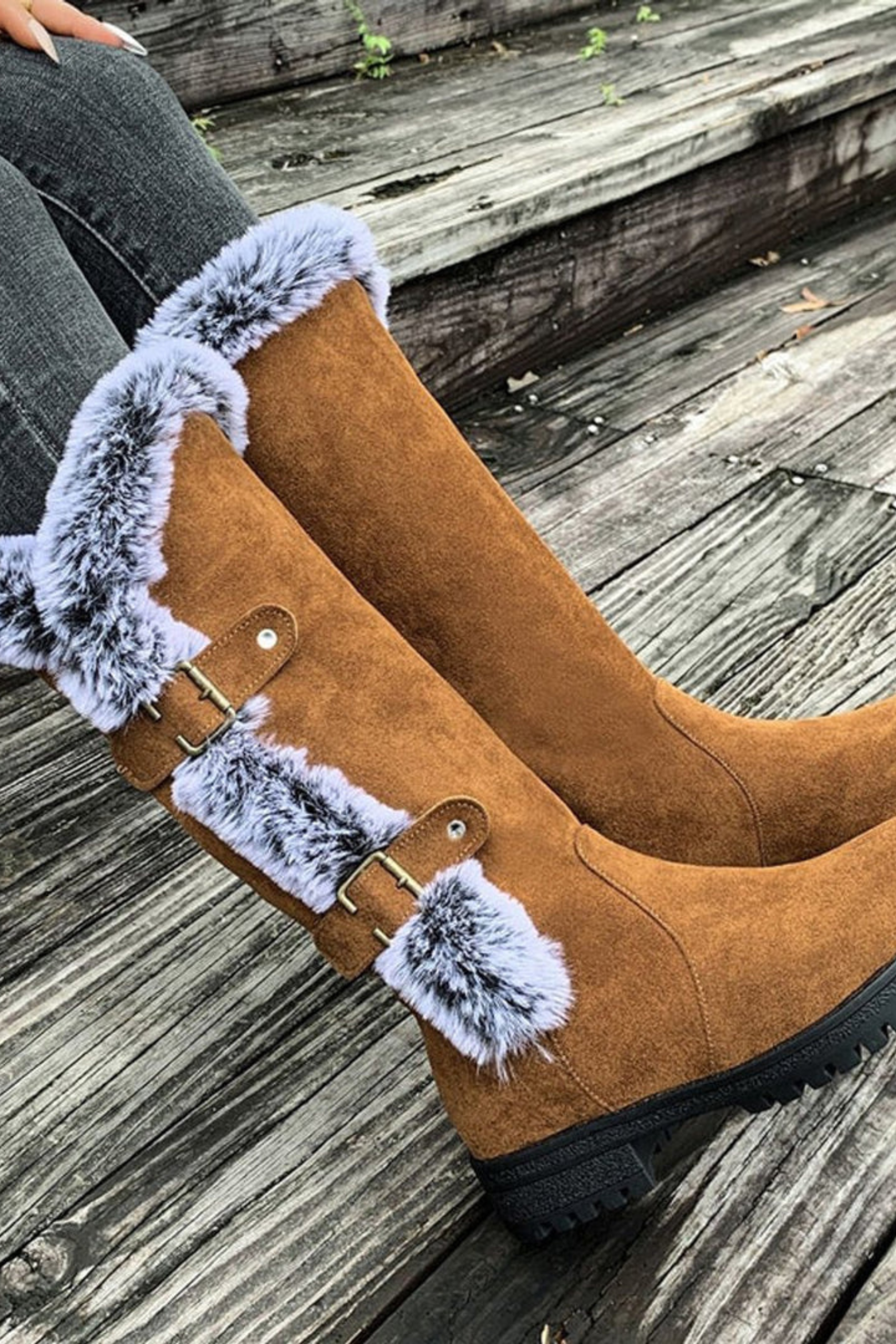 Women's Faux Suede Fur Lined Knee High Winter Boots