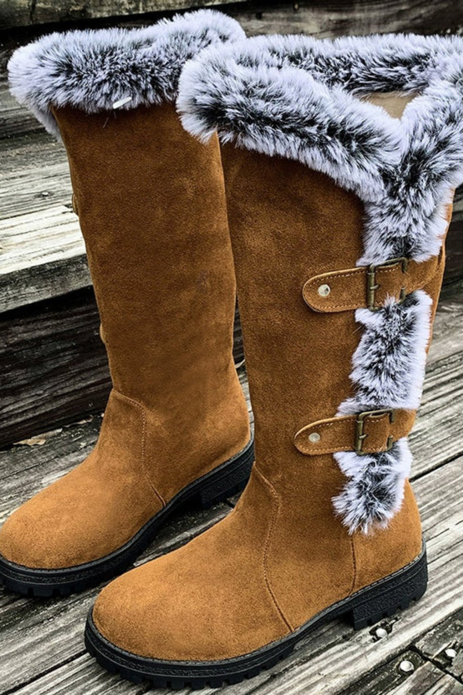 Women's Faux Suede Fur Lined Knee High Winter Boots