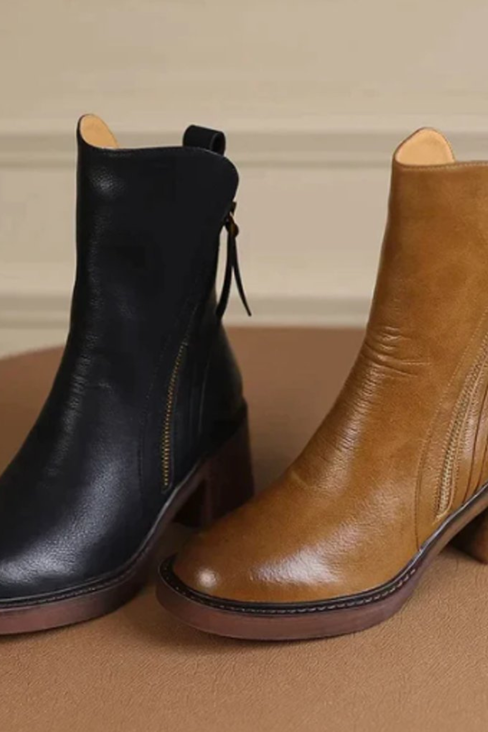Women's Pointed Toe Ankle Boots with Side Zip Block Heel