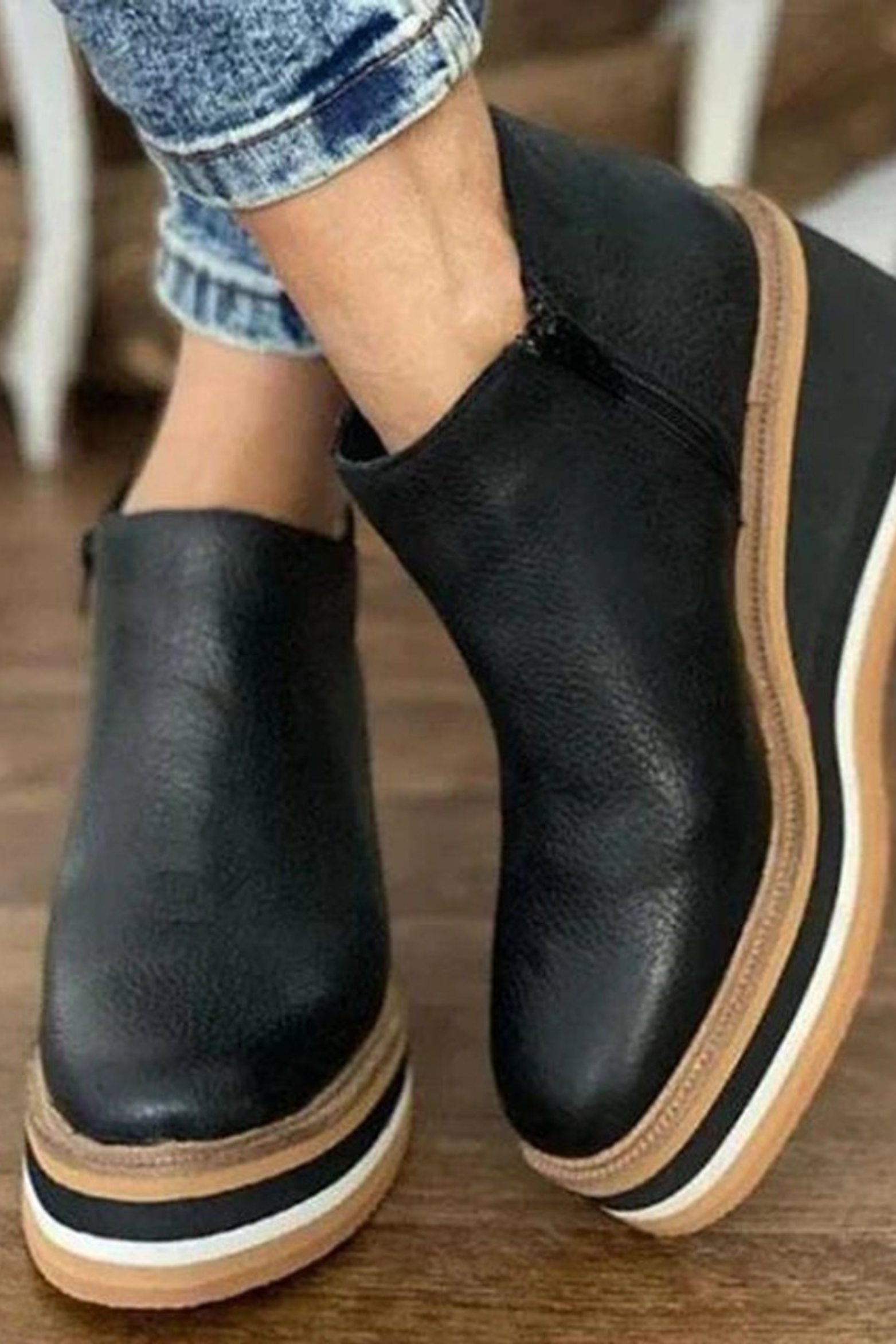 Women's Platform Ankle Boots with Side Zip Wedge Heel
