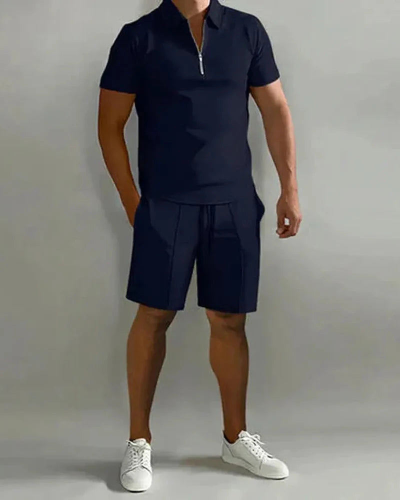 The Barbaresco Men's Zip Polo Shirt and Tailored Shorts Set