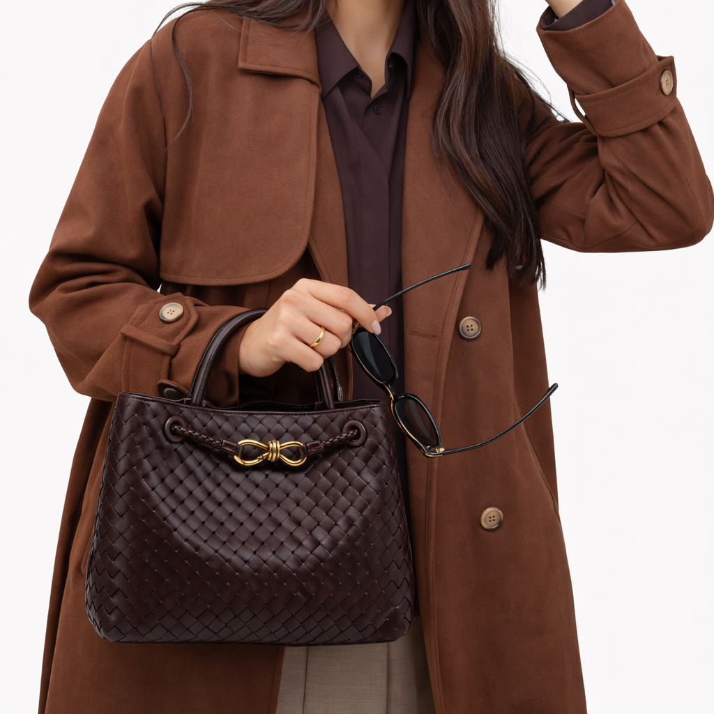 Woven Tote Bag – Soft Vegan Leather Shoulder Bag
