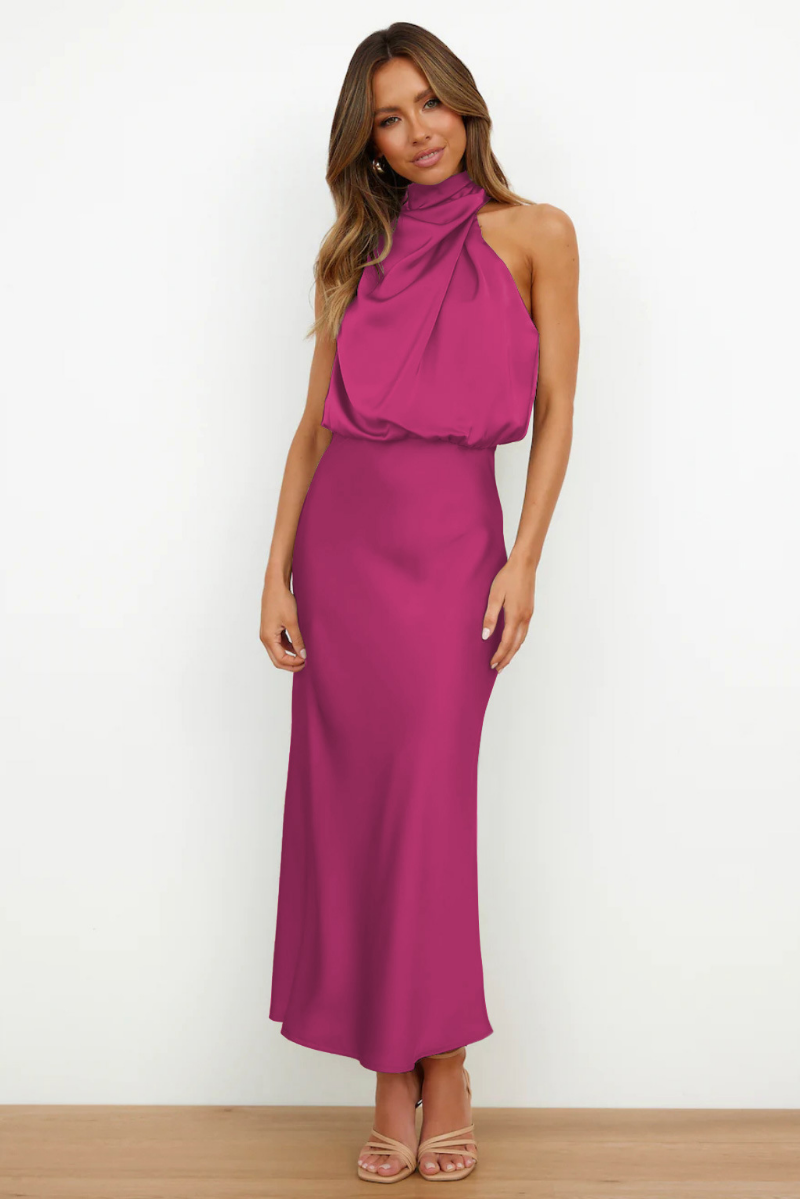 Women's Angled Neckline Gown in Six Shades
