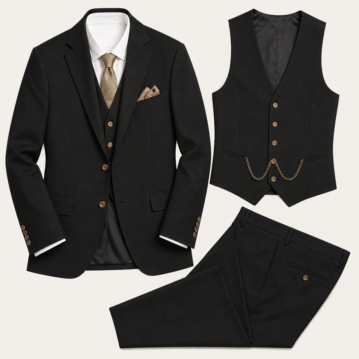 The Oakmont Men’s Classic Elegant Wedding 3 Piece Slim Fit Suit Set