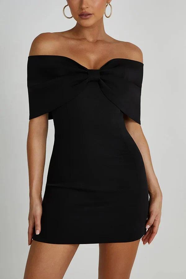 Women's Mini Dress with Shoulder Bow