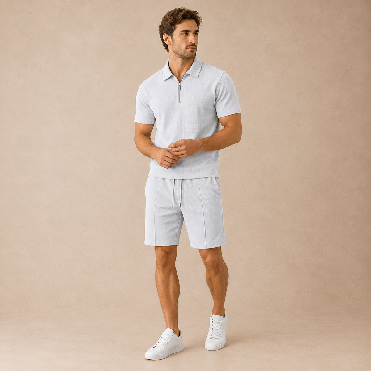 The Cheltenham Men’s Waffle Knit Zip-Up Shirt & Shorts Set