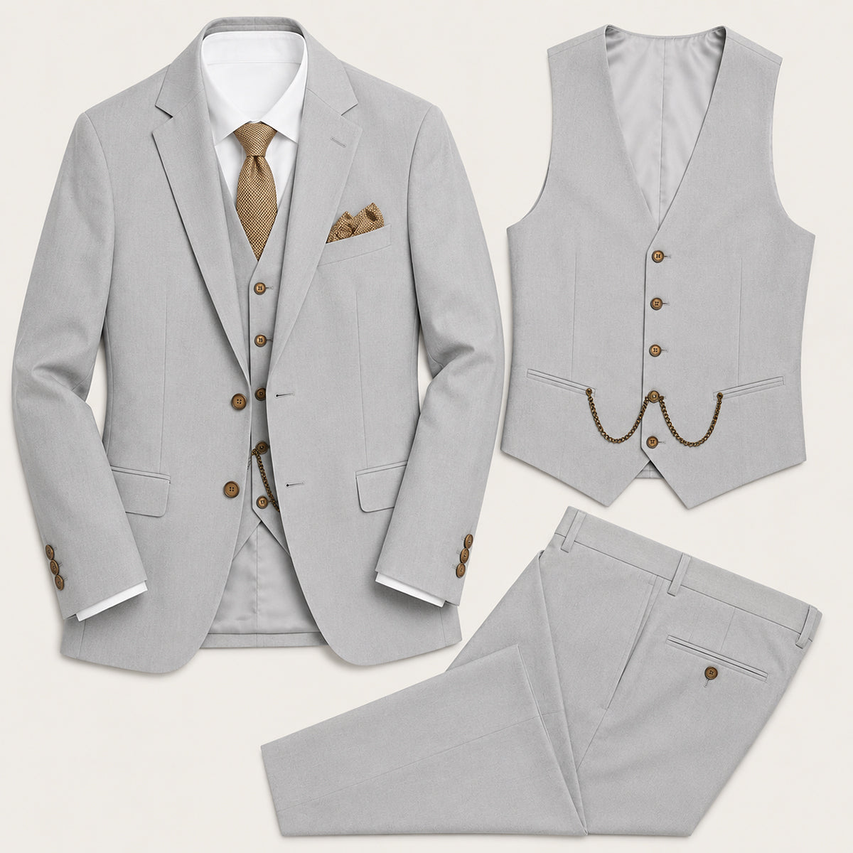 The Oakmont Men’s Classic Elegant Wedding 3 Piece Slim Fit Suit Set