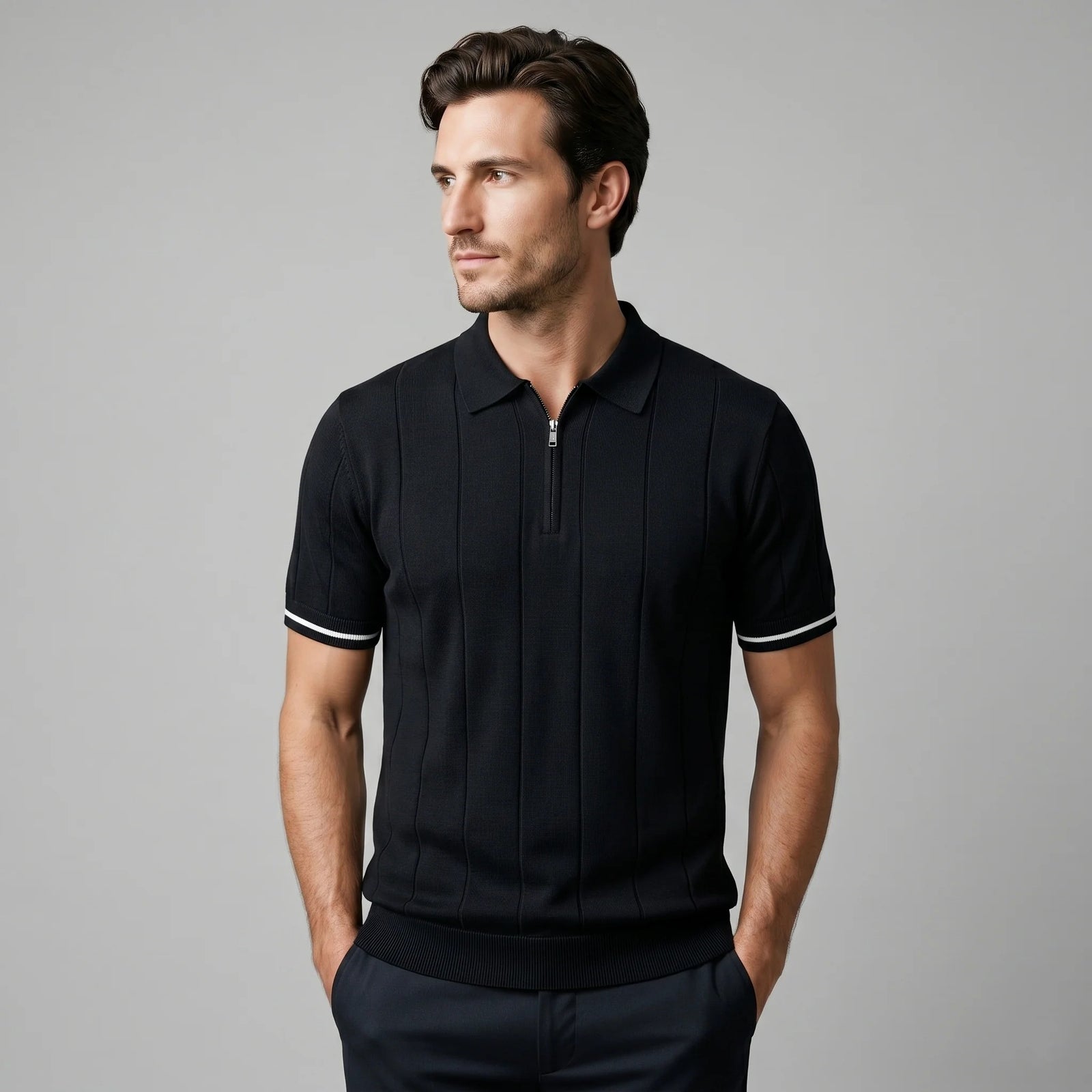 The Venezia Men's Smart Zip Neck Knit Polo Shirt