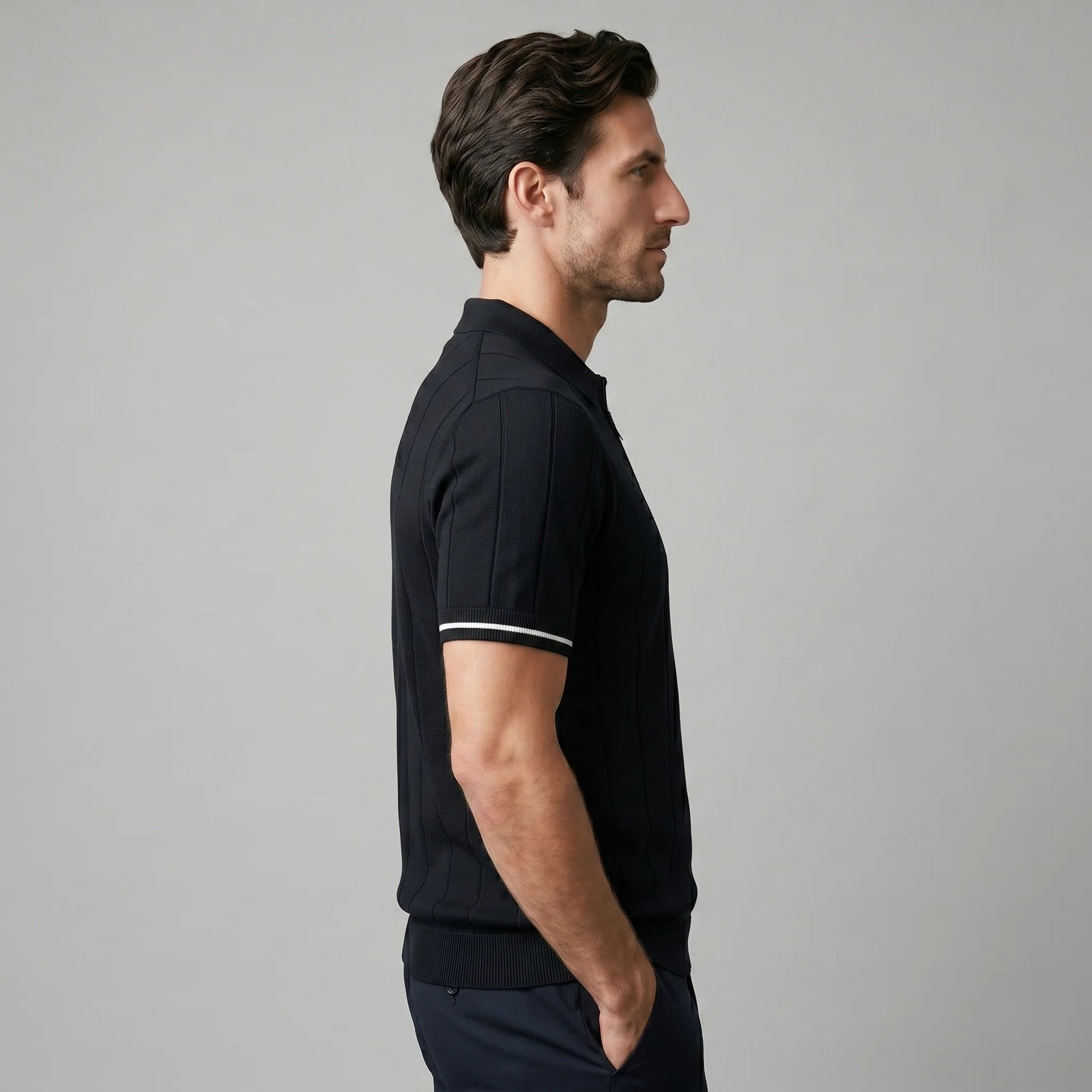The Venezia Men's Smart Zip Neck Knit Polo Shirt