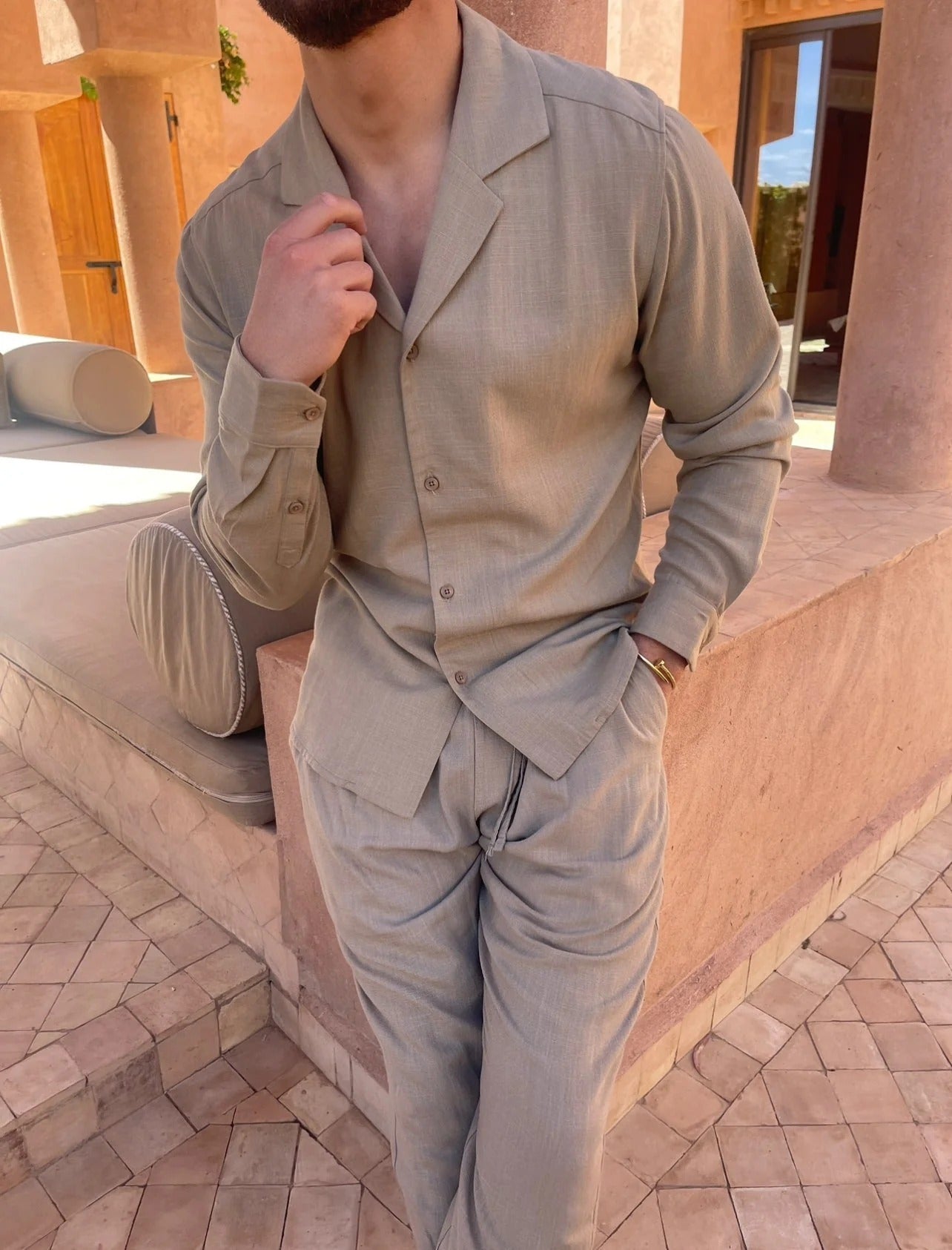 The Villa Como Men's Premium Linen Shirt & Drawstring Pants Set