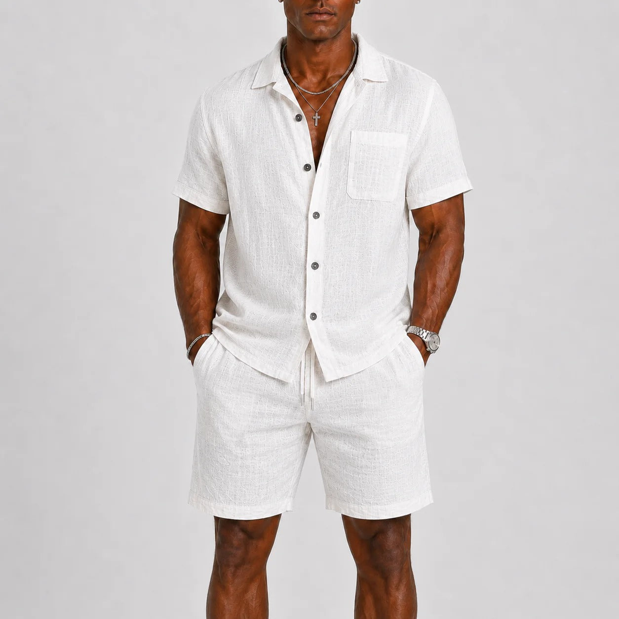 The Orvieto Men's Trendy Linen Shirt & Shorts Co Ord Set