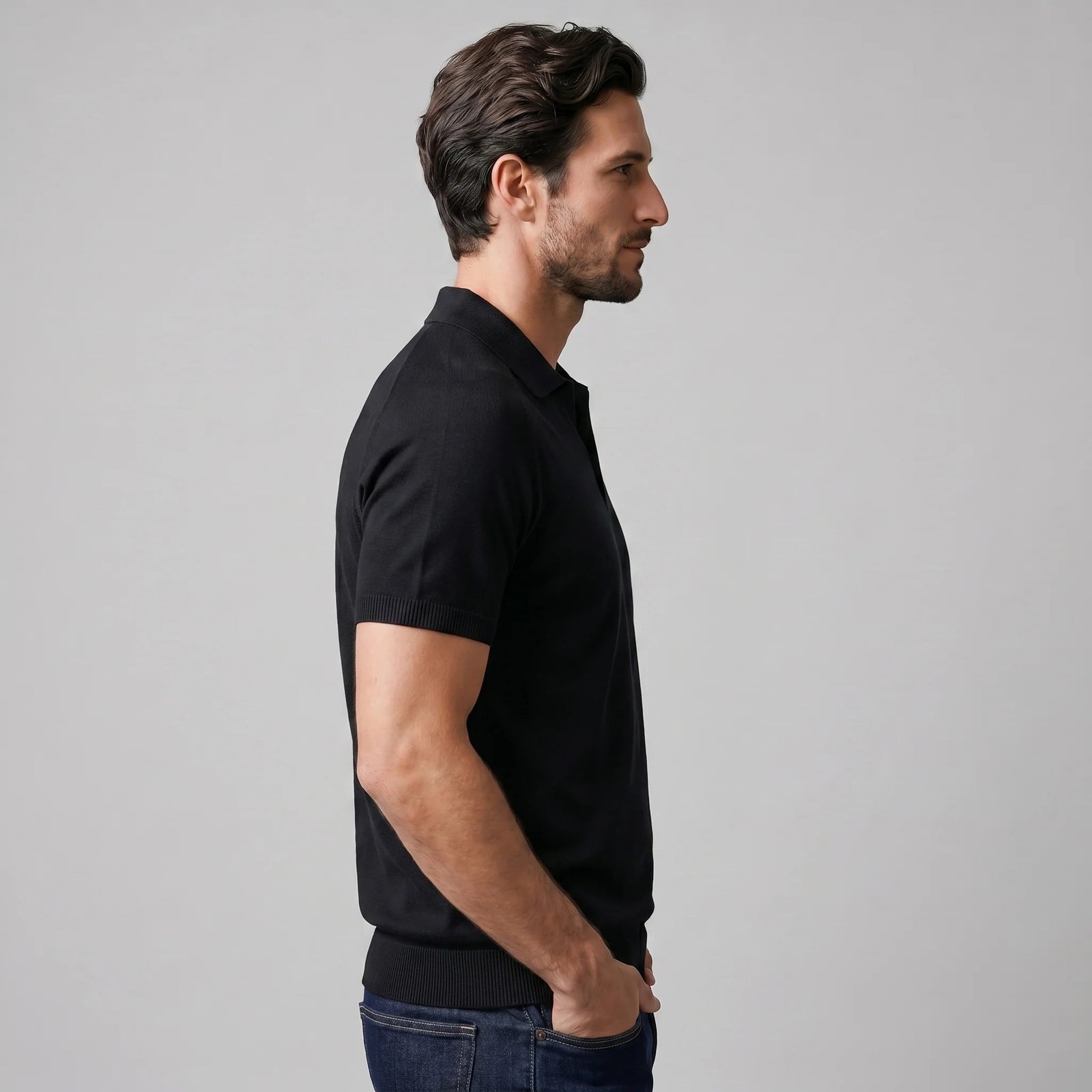 The Venetian Men's Smart Casual Knit Open Collar Polo Shirt