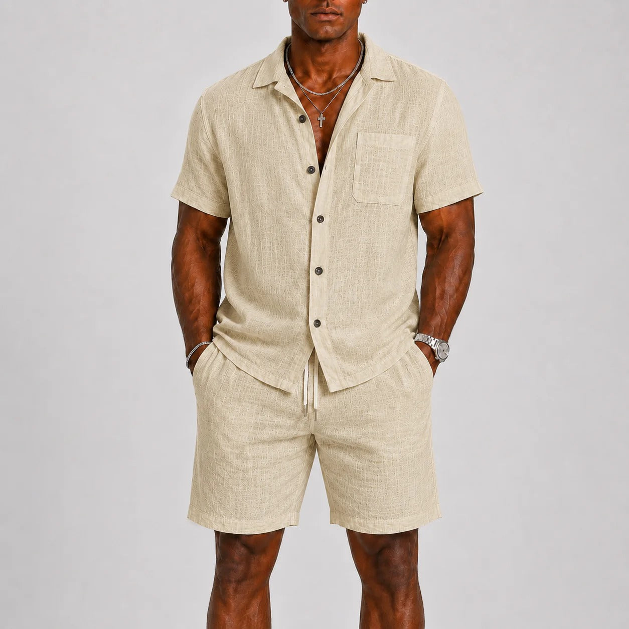 The Orvieto Men's Trendy Linen Shirt & Shorts Co Ord Set