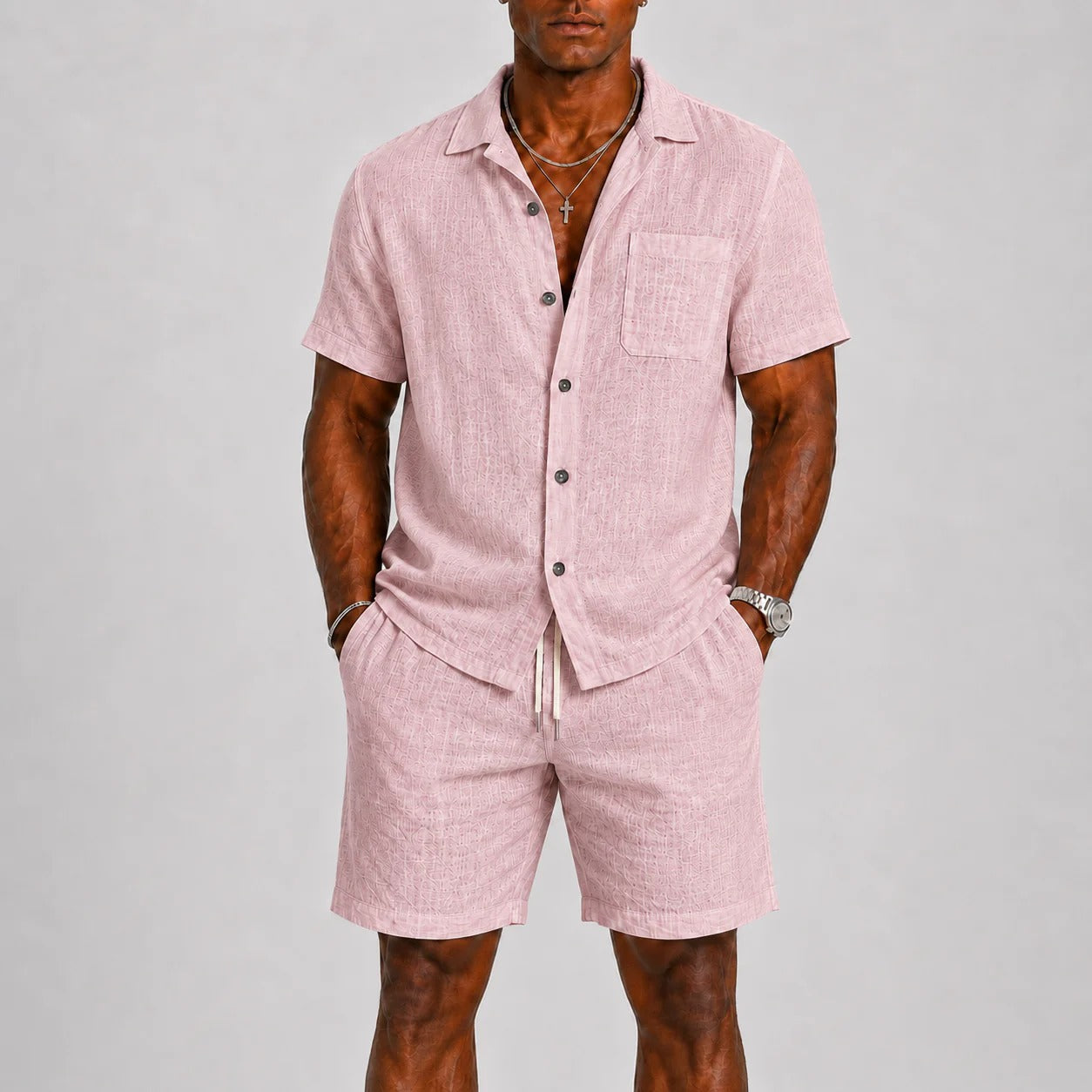 The Orvieto Men's Trendy Linen Shirt & Shorts Co Ord Set