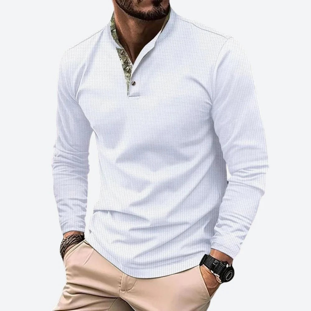 The Toscana Men's Breathable Long Sleeve Henley Polo Shirt