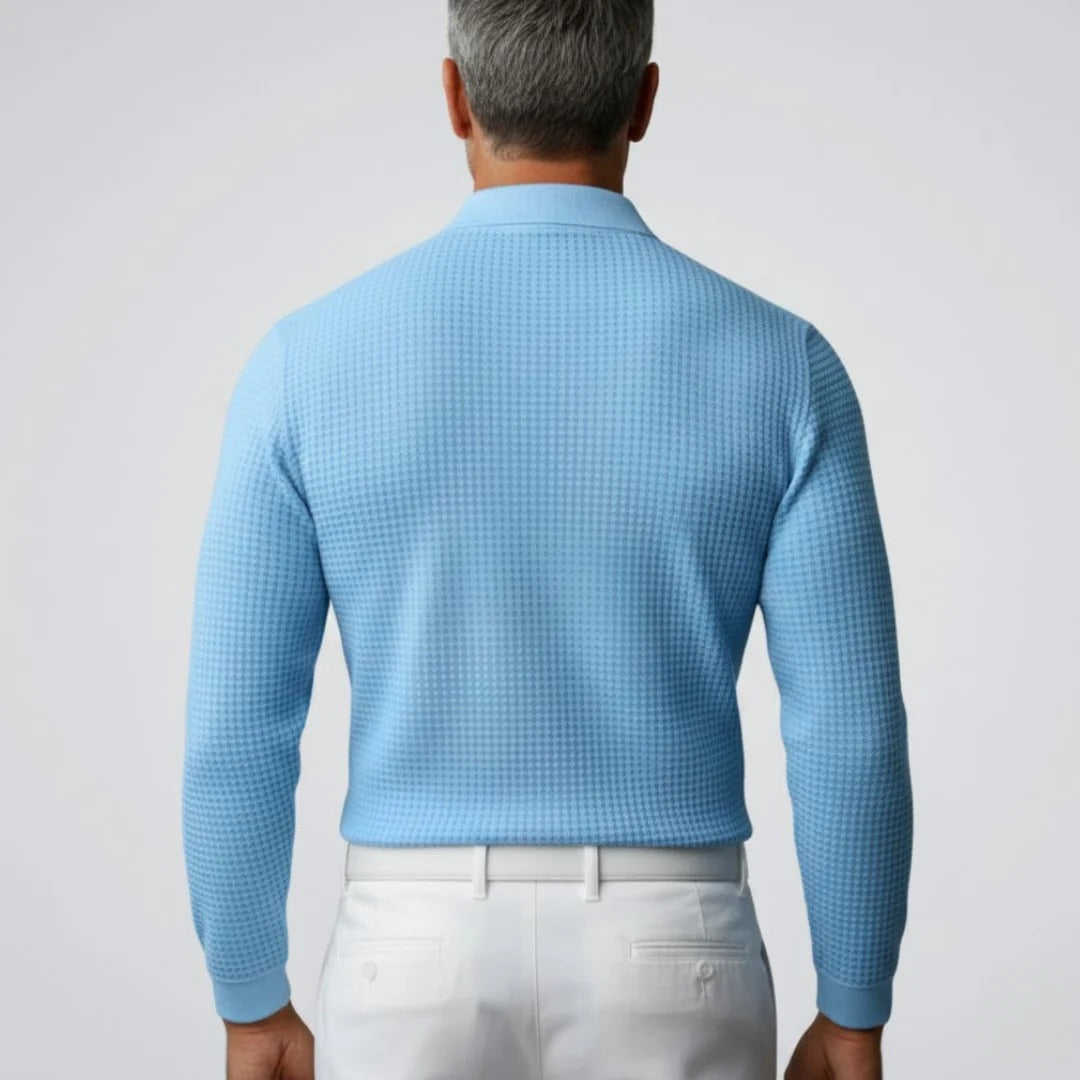 The Aventino Men's Trendy Long Sleeve Knit Polo Shirt
