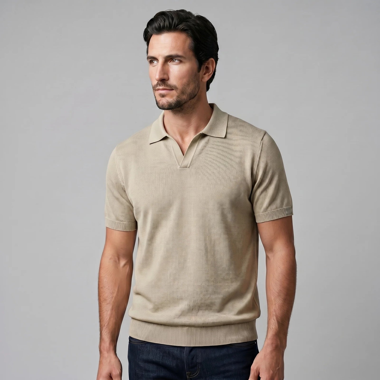 The Venetian Men's Smart Casual Knit Open Collar Polo Shirt