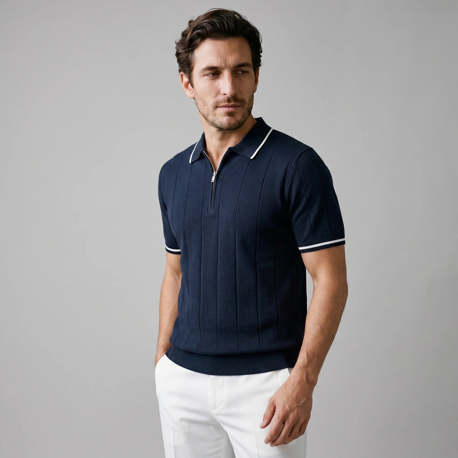 The Venezia Men's Smart Zip Neck Knit Polo Shirt