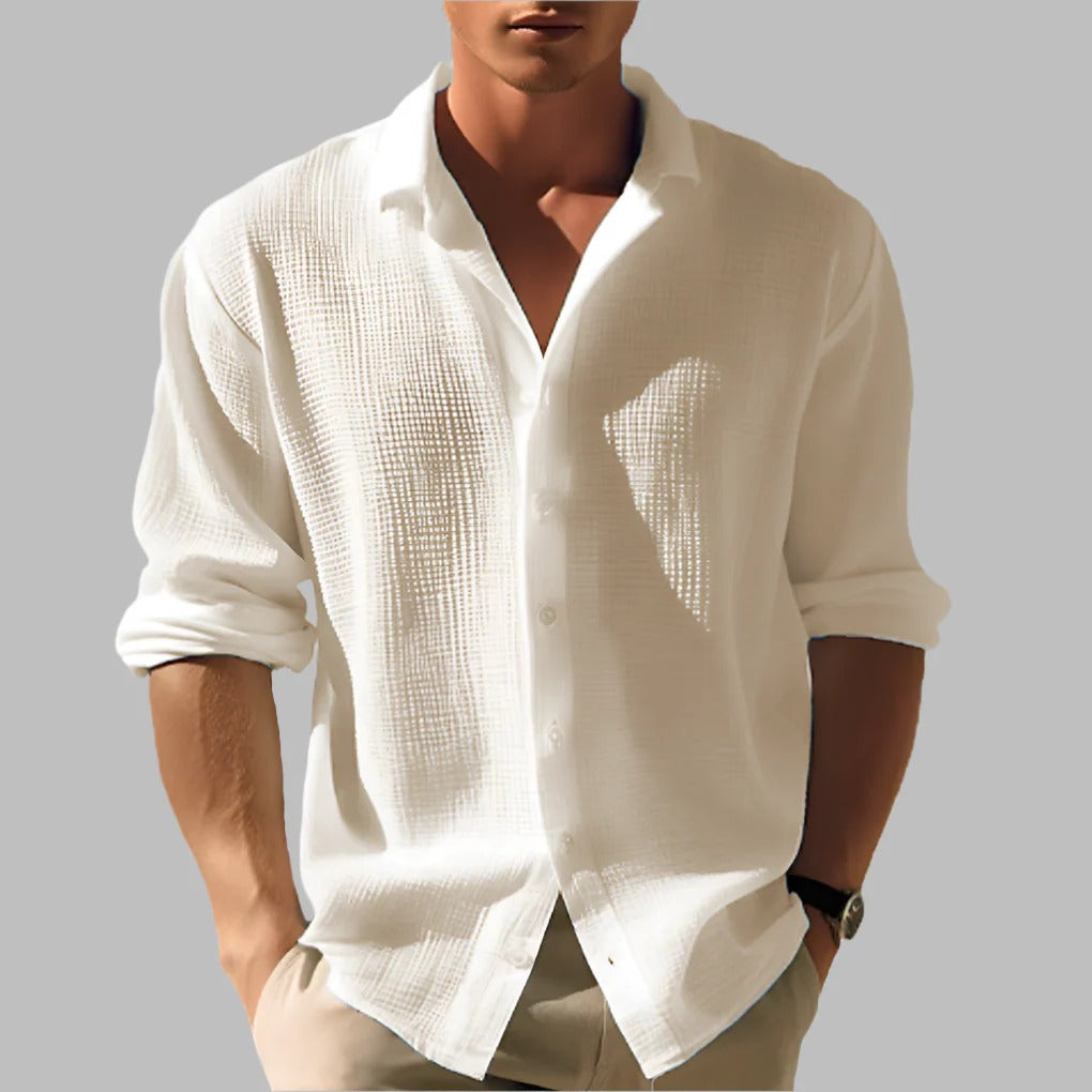 The Livorno Men's Textured Cotton Linen Button Up Shirt
