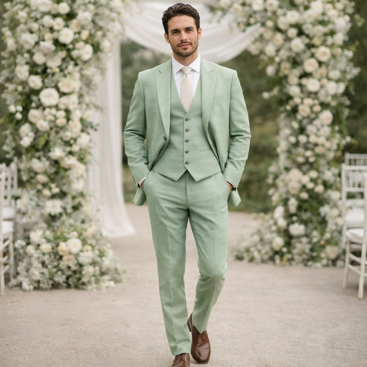 The Polignano Men’s Green 3 Piece Suit – Jacket Gilet Trousers
