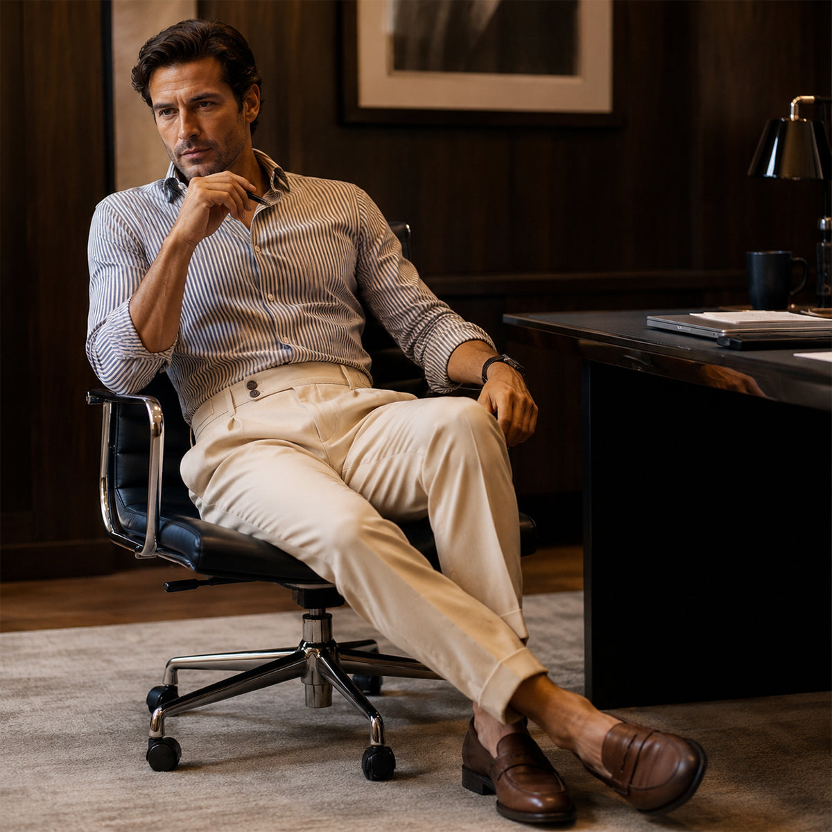 The Dromana Men’s Tailored Smart Slim Fit Pleated Dress Trousers