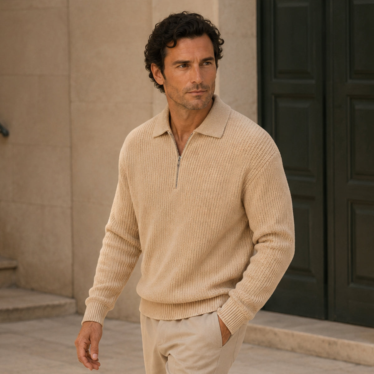 The Siena Men's Half Zip Knit Ribbed Jumper