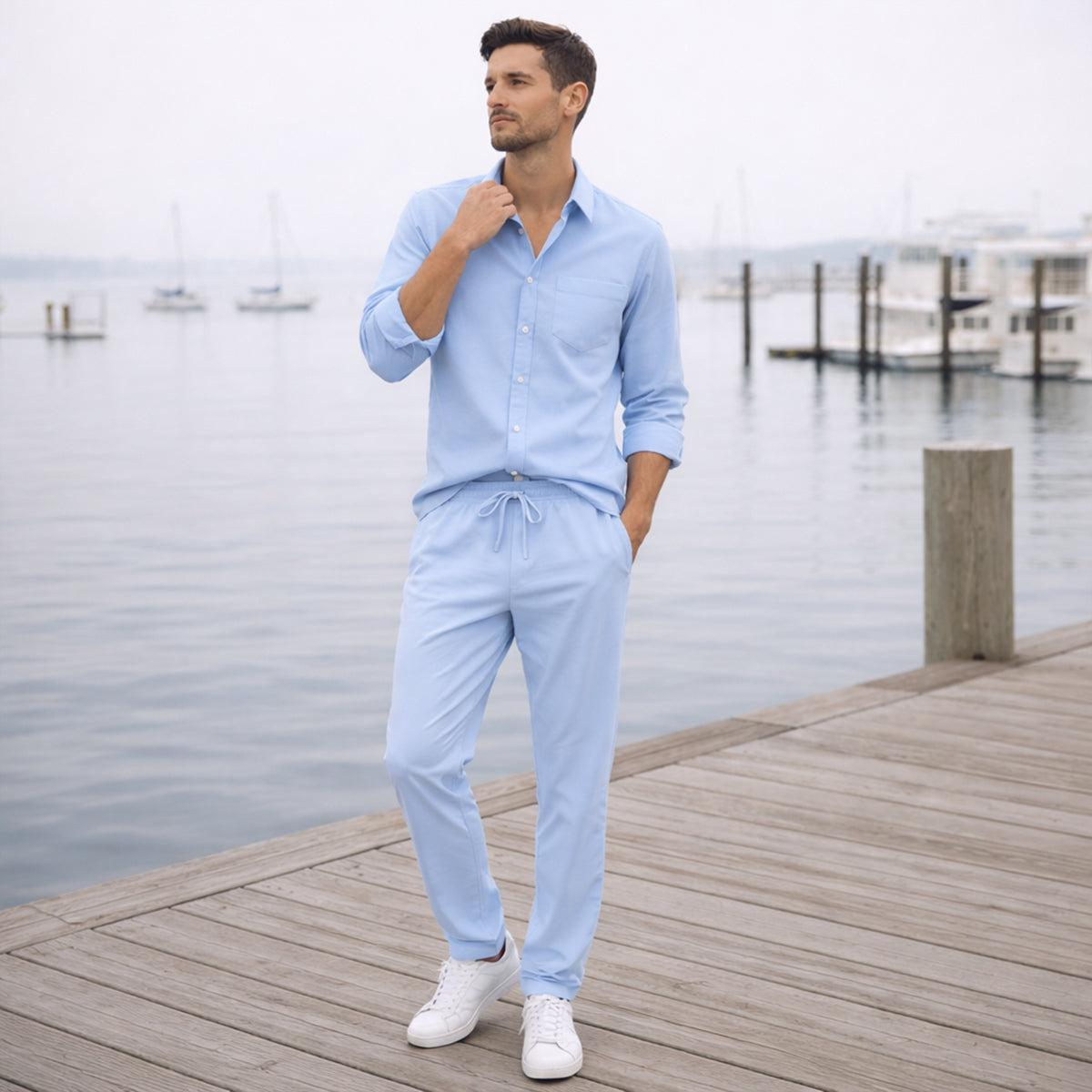 The Monferrato Men’s Linen Shirt and Trousers Set – Casual Two Piece Outfit