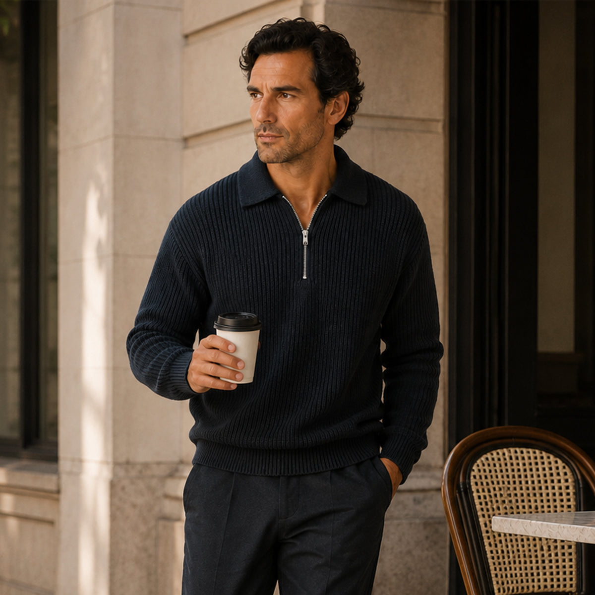The Siena Men's Half Zip Knit Ribbed Jumper