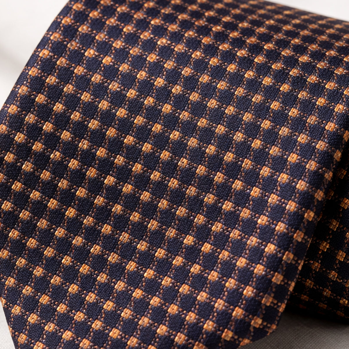 The Monterosso Silk Neck Tie - Brown Check Pattern