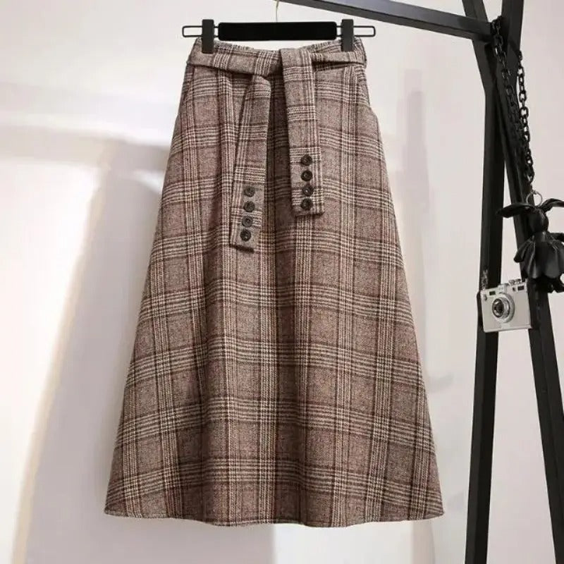 Women's Checked Midi Skirt – High Waisted A-Line Tartan Skirt