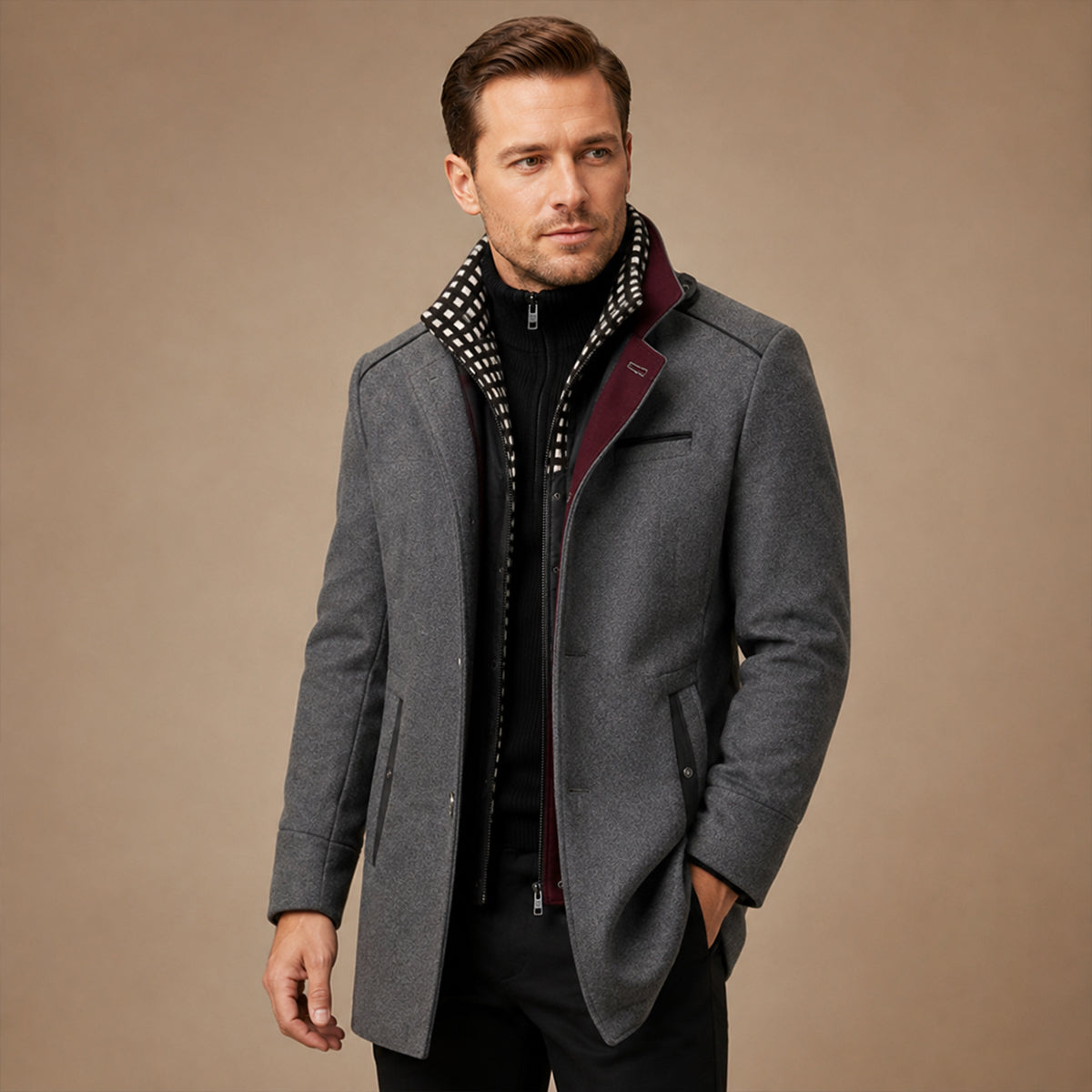 The Blenheim Men's Smart Casual Wool Trench Coat with Stand Collar