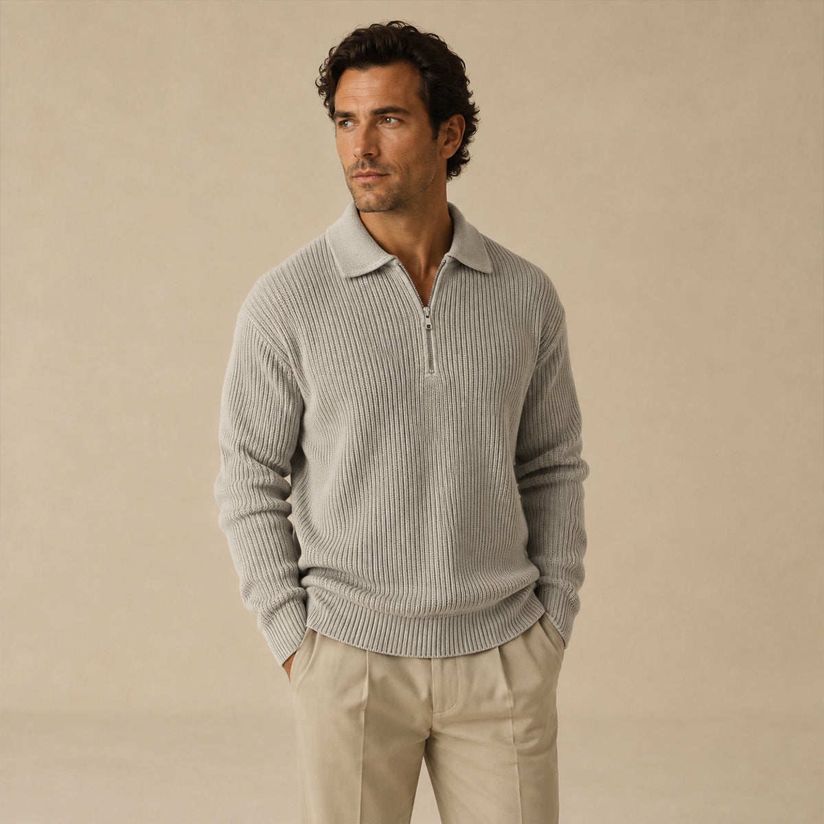 The Siena Men's Half Zip Knit Ribbed Jumper