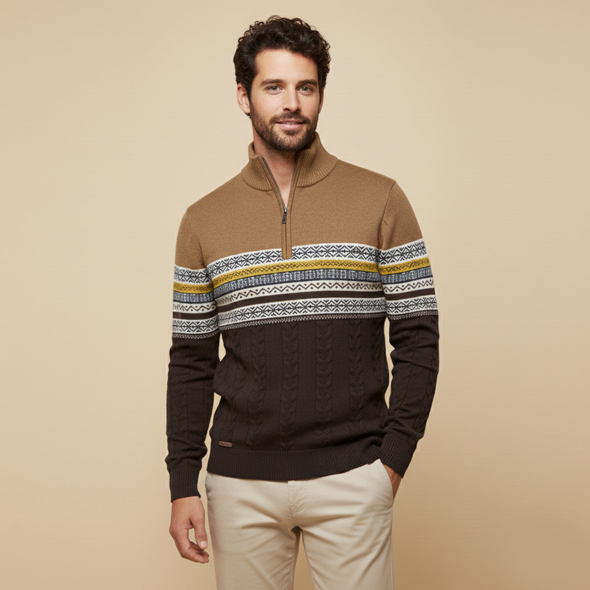 The Chatsworth Men's Quarter Zip Cotton Jumpers – Fair Isle Knit