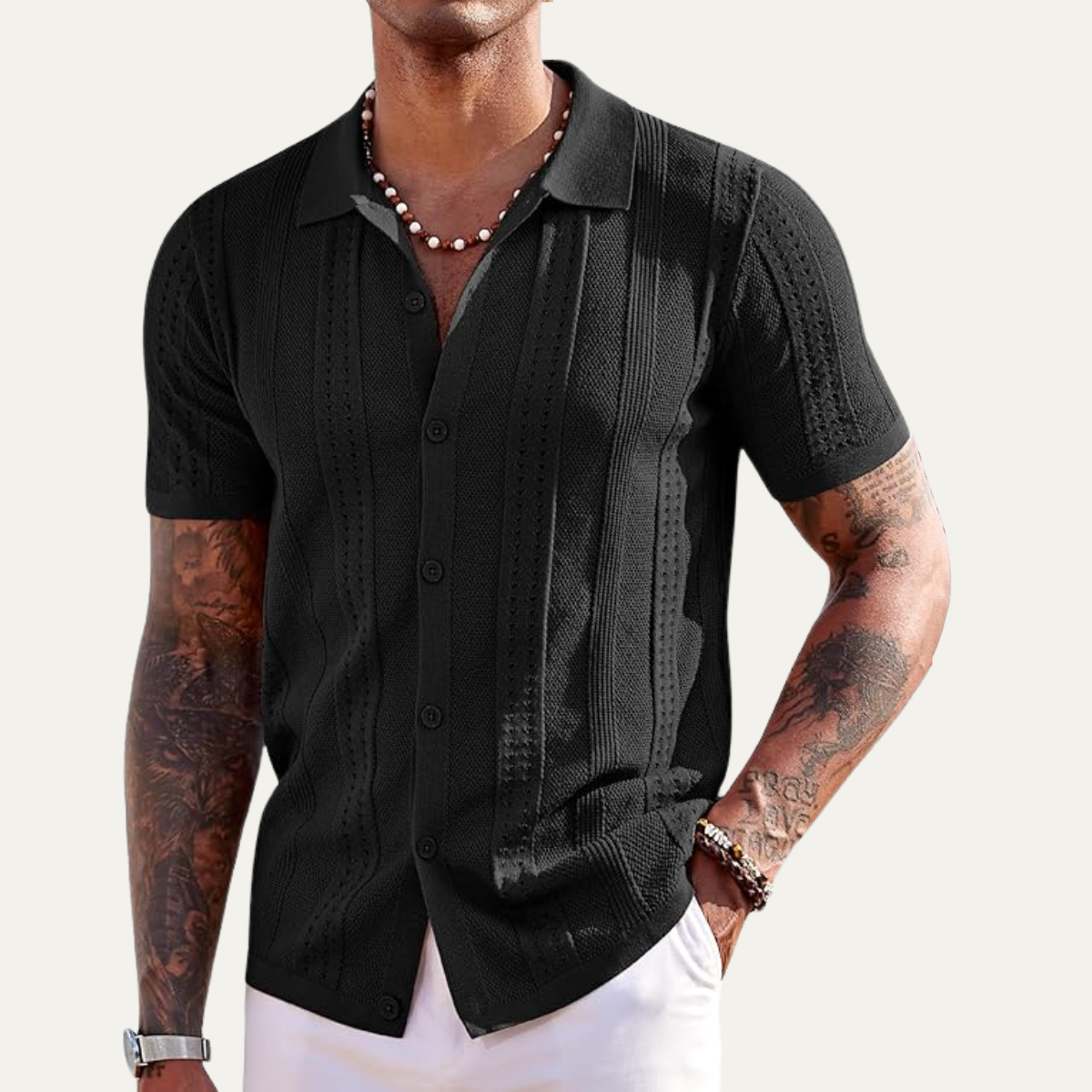 The Grenoble Men’s Button Up Casual Summer Knit Shirt