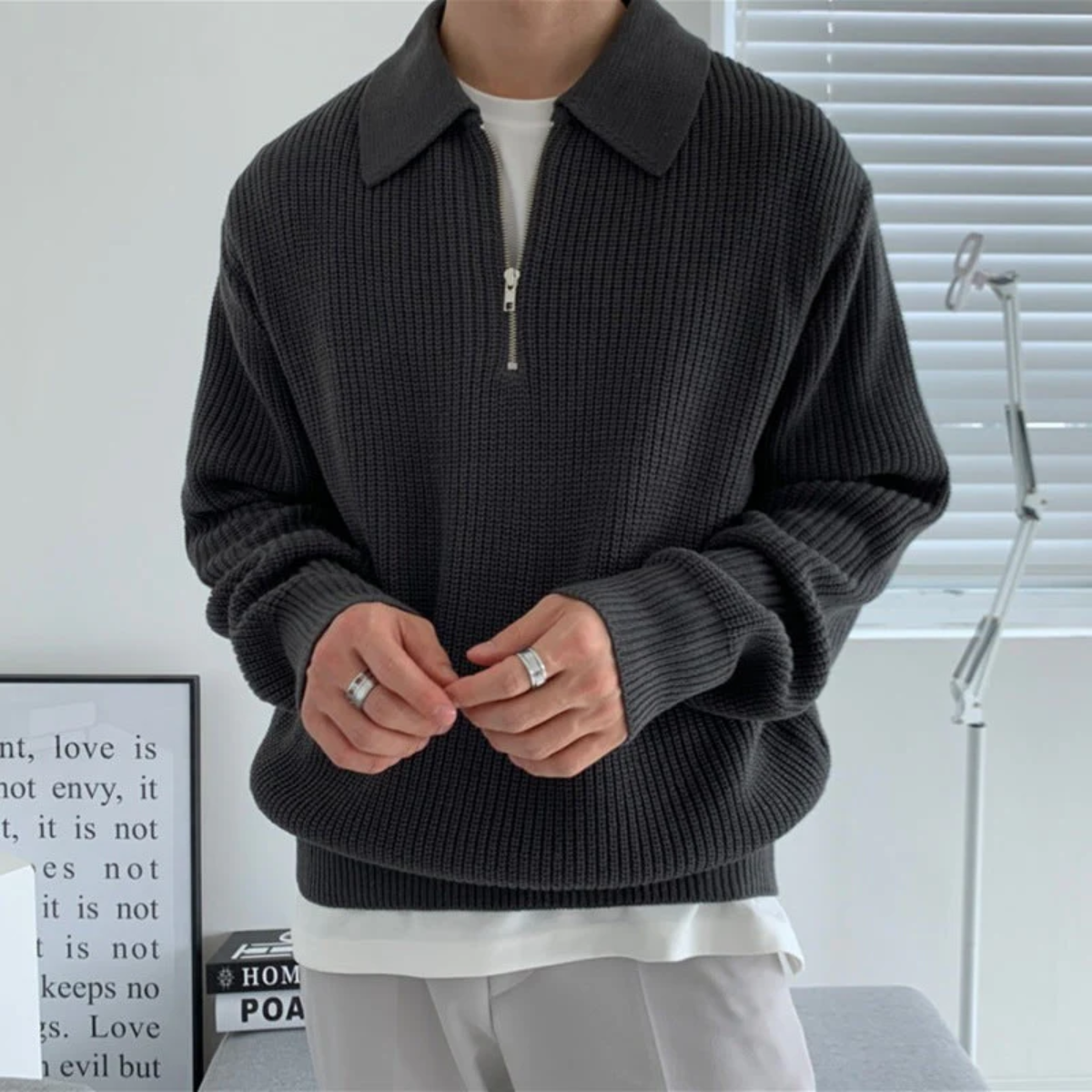 The Siena Men's Half Zip Knit Ribbed Jumper