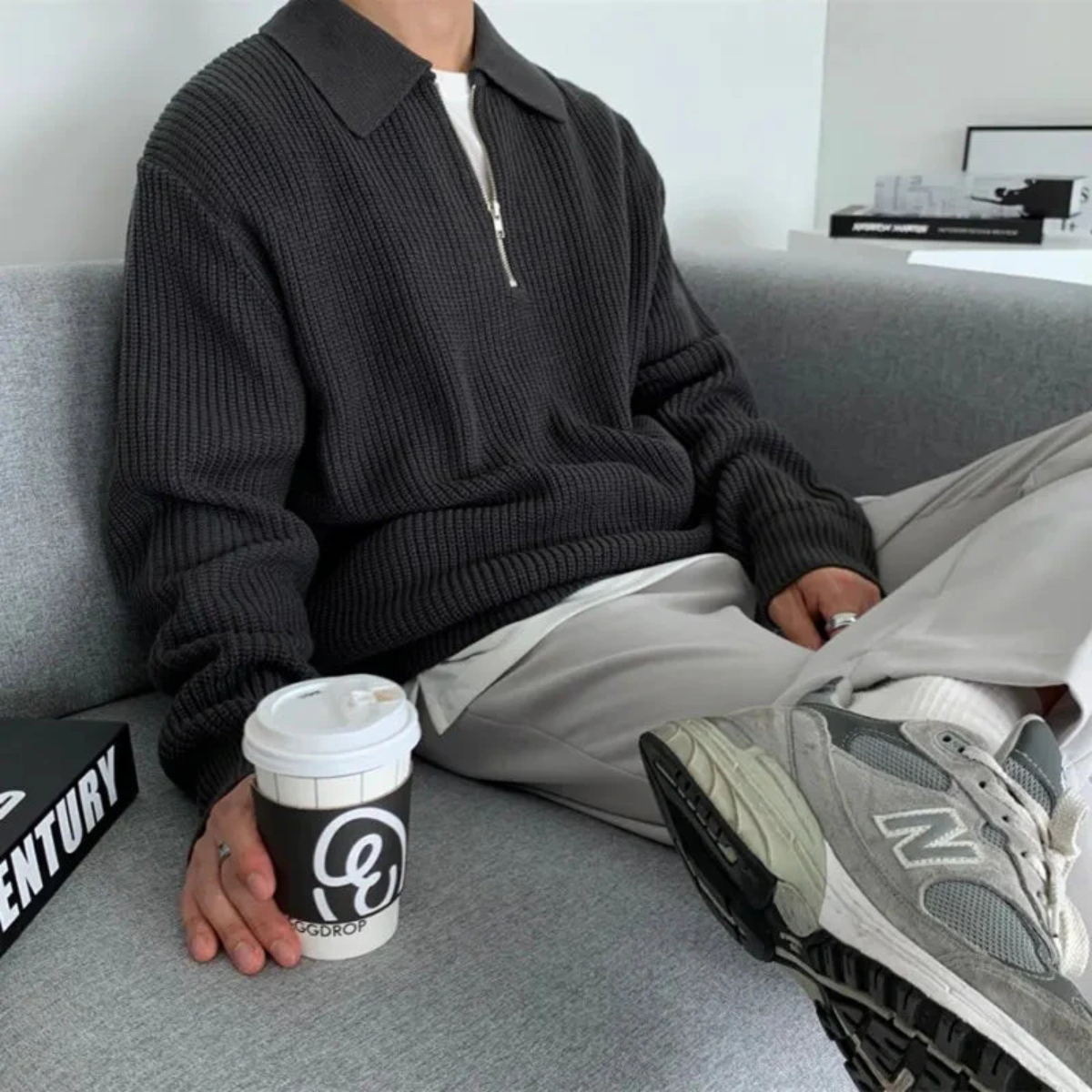 The Siena Men's Half Zip Knit Ribbed Jumper
