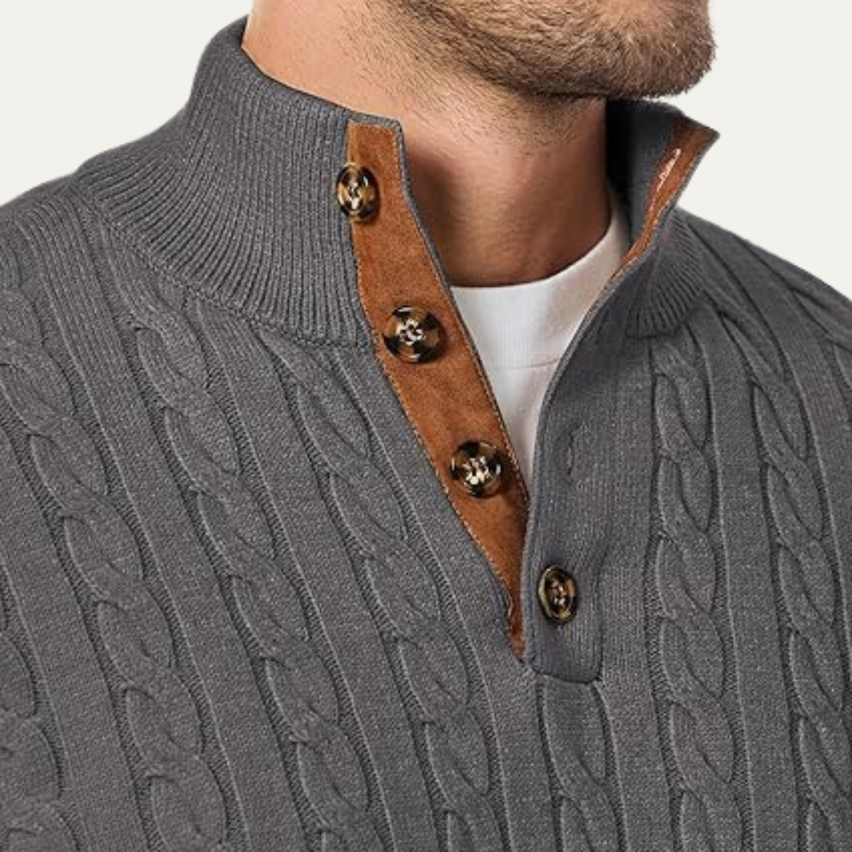 The Stamford Men's Cable Knit Collar Stand Jumper