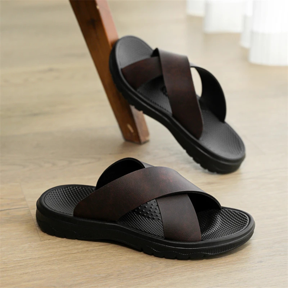 The Viareggio Men’s Open Toe  Cross Strap Slide Sandals