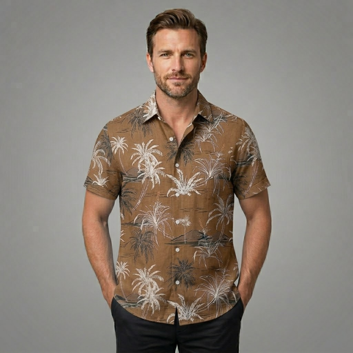 The Cotswolds Men’s Palm Tree Print Short Sleeve Shirt