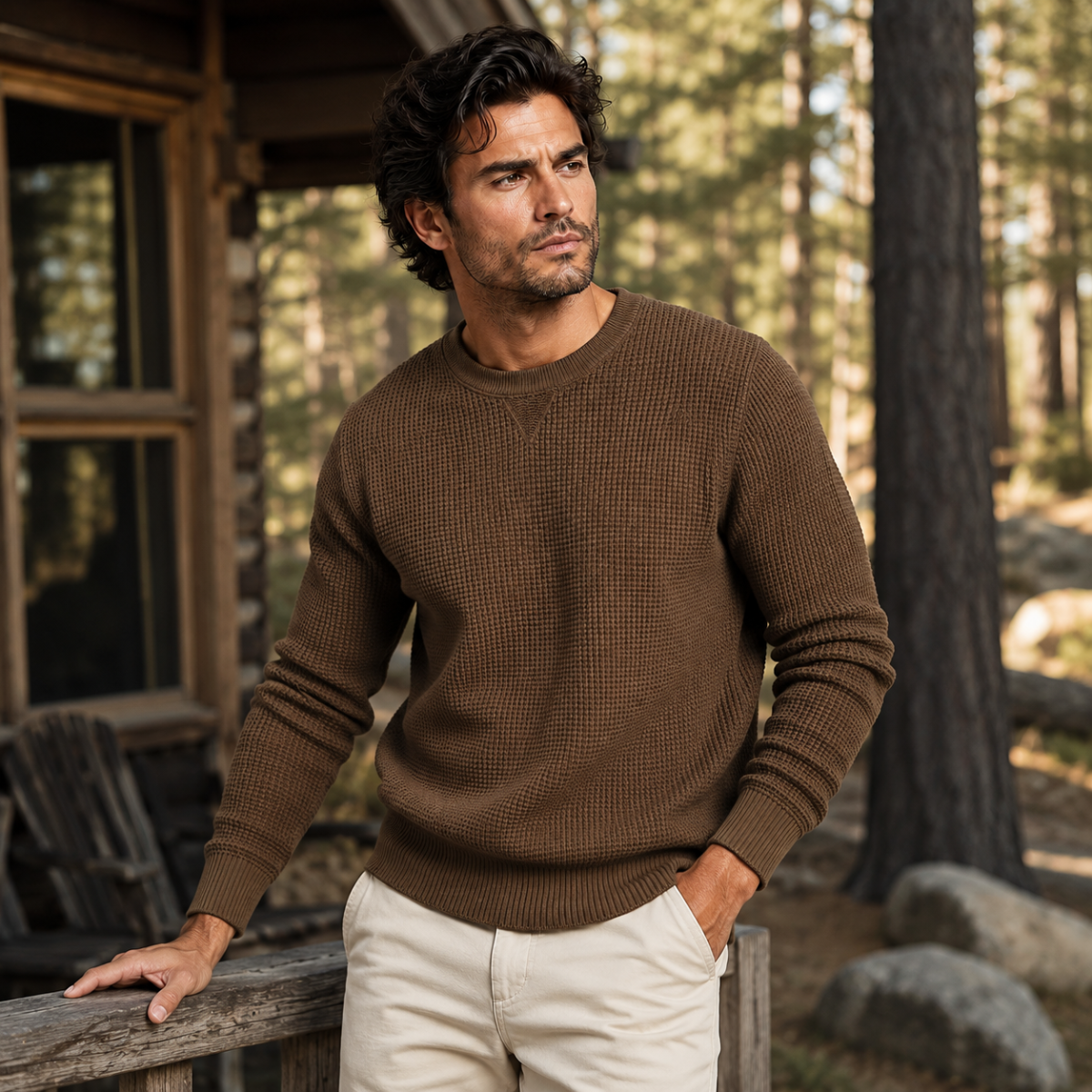 Men's Luxury Loose Fit Waffle Texture Jumper